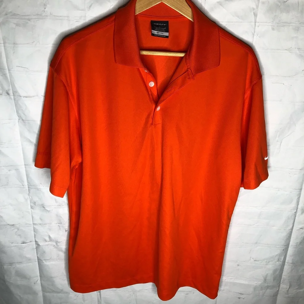 Nike Golf Mens Size Large Orange Dri-Fit Polo Shirt Short Sleeve Wallstreet Logo